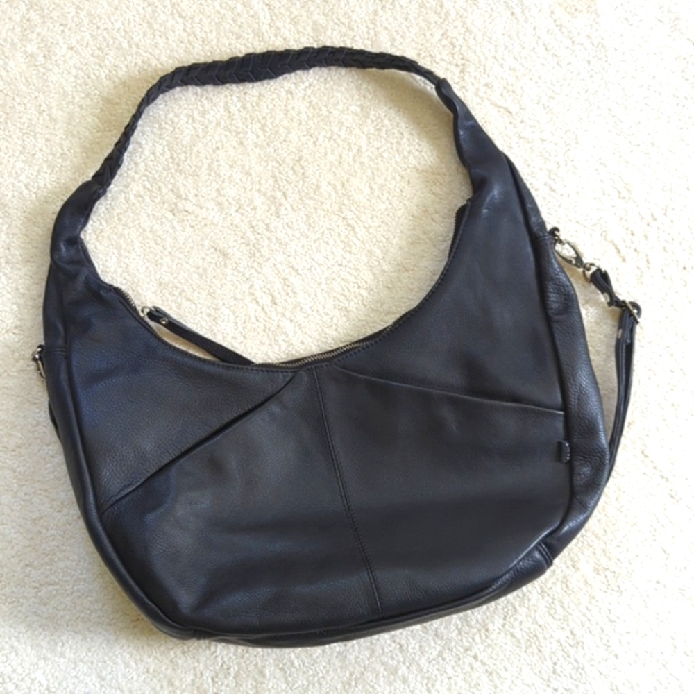 Black Leather Half Moon Hobo Bag